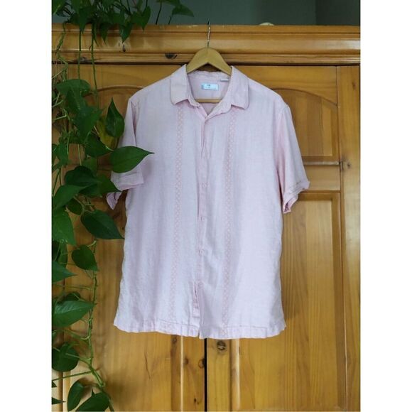 Café Luna Linen Blend Mens Button Down Shirt Size M - Picture 2 of 12